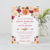 Rote und Orange Fall Blume Einladung Hochzeiten (Stehend Vorderseite)