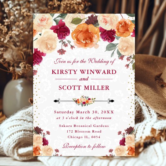 Rote und Orange Fall Blume Einladung Hochzeiten