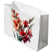 Rote und orange Gladiolen-Blumen Große Geschenktüte (Rückseite Schrägansicht)