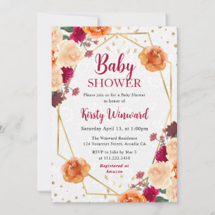 Rote und orange Herbstblumen Rahmen Baby Shower Einladung