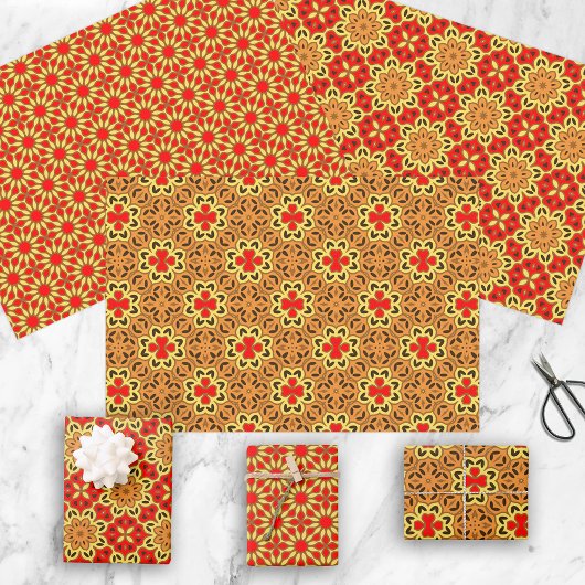 Rote und orange orientalische Geometrische Muster Geschenkpapier Set