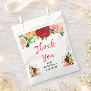 Rote und orange Rosen Brautparty Dankeschön Geschenktütchen