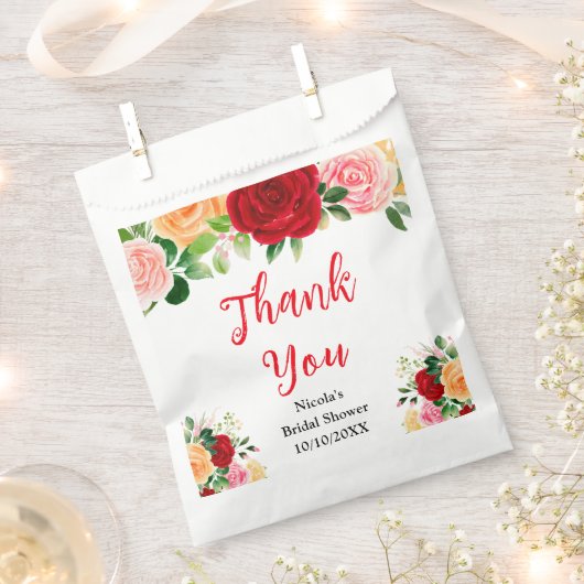 Rote und orange Rosen Brautparty Dankeschön Geschenktütchen (Ausgeschnitten)