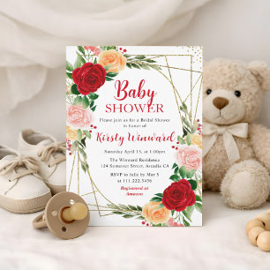 Rote und orange Rosen & Gold Rahmen Baby Shower Einladung