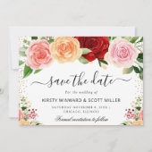 Rote und orange Rosen Sommerblumen Hochzeit Save The Date (Vorderseite)