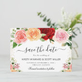 Rote und orange Rosen Sommerblumen Hochzeit Save The Date (Stehend Vorderseite)