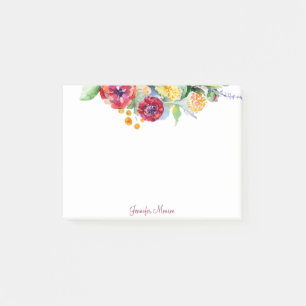 Rote und orange Wasserfarbe florale personalisiert Post-it Klebezettel