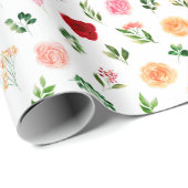 Rote und orangefarbene Blume mit Blattmuster Geschenkpapier (Rolleneckpunkt)