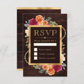 Rote und orangefarbene Blume RSVP Karte (Vorne/Hinten)