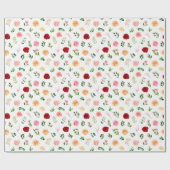 Rote und orangefarbene Blumen mit Blattmuster Geschenkpapier (Flach)