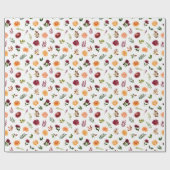 Rote und orangefarbene Blumen mit Blattmuster Geschenkpapier (Flach)