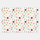 Rote und orangefarbene Blumen mit Blattmuster Geschenkpapier Set (Vorderseite)