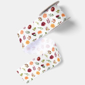 Rote und orangefarbene Blumen mit Blattmuster Satinband (Rückseite)