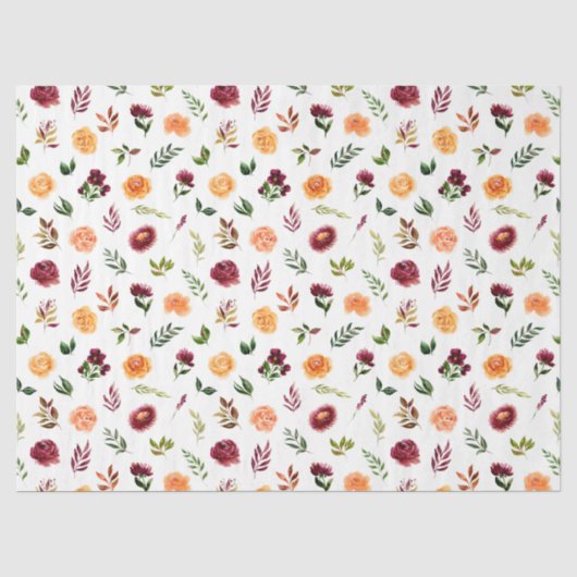 Rote und orangefarbene Blumen mit Blattmuster Seidenpapier (Vorderseite)