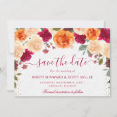Rote und orangefarbene Herbst-Blume Save The Date (Vorderseite)