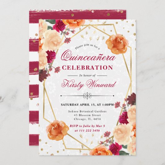 Rote und orangefarbene Herbstfarben - Blume in Qui Einladung (Vorne/Hinten)