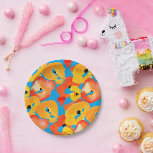 Rote und orangefarbene Mohnblumen Pappteller (Party)