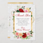 Rote und orangefarbene Rose Blume Goldene Fohlen G Dankeskarte (Vorne/Hinten)