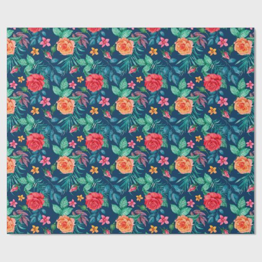 Rote und orangefarbene Rose Hochzeitszange Geschenkpapier (Flach)