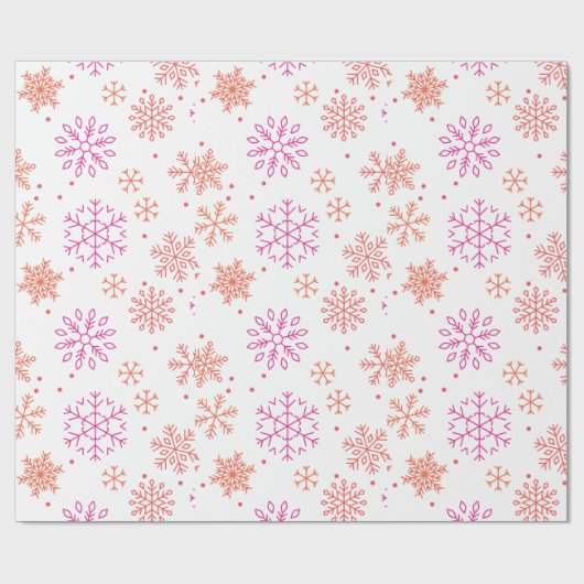 Rote und orangefarbene Schneeflocken Moderne Weihn Geschenkpapier (Flach)