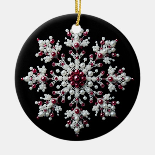 Rote und Perle Snowflake-Familie Keramik Ornament (Vorne)