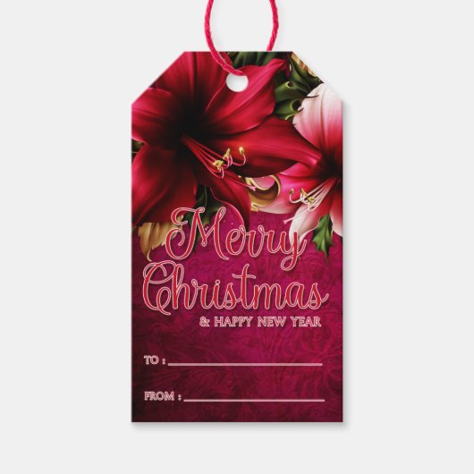 Rote und rosa Amaryllis Frohe WeihnachtsgeschenkTa Geschenkanhänger (Vorderseite)