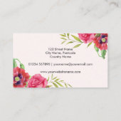 Rote und rosa Blume auf hellrosa Visitenkarte (Rückseite)