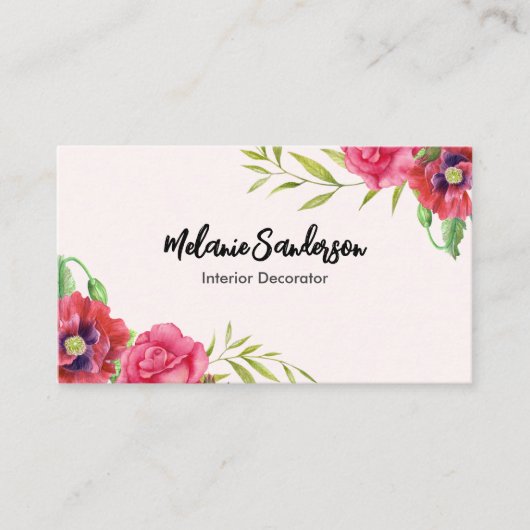 Rote und rosa Blume auf hellrosa Visitenkarte (Vorderseite)