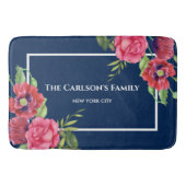 Rote und rosa Blume Dunkelblau Badematte (Vorderseite)