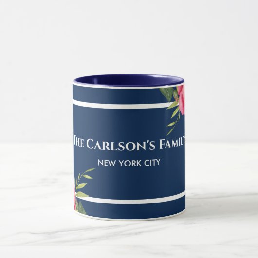 Rote und rosa Blume Dunkelblau Tasse (Zentrum)