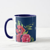 Rote und rosa Blume Dunkelblau Tasse (Links)