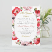 Rote und rosa Blume Einladung Quinceanera (Stehend Vorderseite)