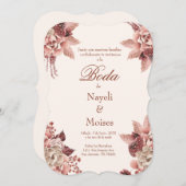 Rote und rosa Blume Hochzeit Einladung Spanisch (Vorne/Hinten)