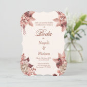 Rote und rosa Blume Hochzeit Einladung Spanisch (Stehend Vorderseite)