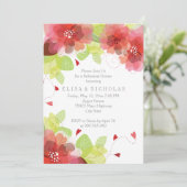 Rote und rosa Blume Hochzeitsfeier Probe Abendesse Einladung (Stehend Vorderseite)
