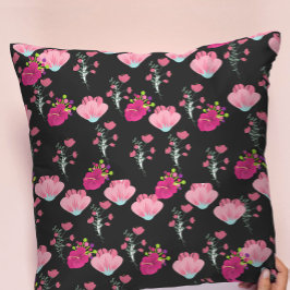 Rote und rosa Blume in Schwarz Kissen