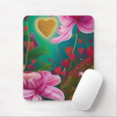 Rote und rosa Blume und Herzen Mousepad (Mit Mouse)