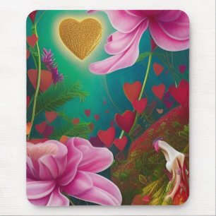 Rote und rosa Blume und Herzen Mousepad