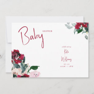 Rote und rosa Blumen Baby Shower Einladung