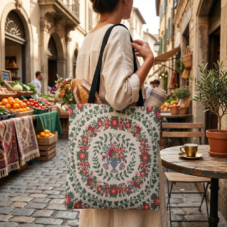 Rote und rosa Blumen - Vintage-Blumenkranz Tasche