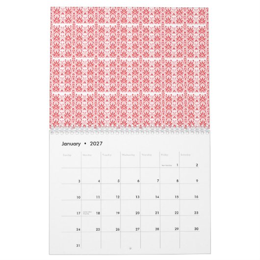 Rote und rosa Blumengrafiken mit Geranien Kalender (Jan 2027)