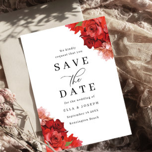 Rote und rosa Blumenhochzeit Save The Date