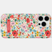 Rote und rosa Ditsy-Blumen monogrammiert Case-Mate iPhone Hülle (Rückseite (Horizontal))