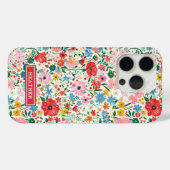 Rote und rosa Ditsy-Blumen monogrammiert Case-Mate iPhone Hülle (Rückseite (Horizontal))