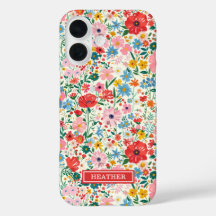 Rote und rosa Ditsy-Blumen monogrammiert