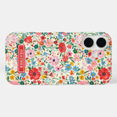 Rote und rosa Ditsy-Blumen monogrammiert Case-Mate iPhone Hülle (Rückseite (Horizontal))