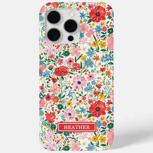 Rote und rosa Ditsy-Blumen monogrammiert Case-Mate iPhone Hülle (Rückseite)