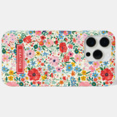 Rote und rosa Ditsy-Blumen monogrammiert Case-Mate iPhone Hülle (Rückseite (Horizontal))