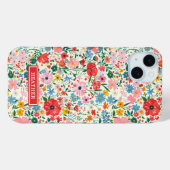 Rote und rosa Ditsy-Blumen monogrammiert Case-Mate iPhone Hülle (Rückseite (Horizontal))
