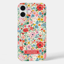 Rote und rosa Ditsy-Blumen monogrammiert